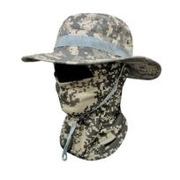 Noir Theory Camouflage Sun Hat with Balaclava Face Mask, UV Protection Men Wide Brim Hat, Breathable Bucket for Outdoor Fishing Hiking Cycling