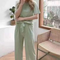 Ledinės šilkinės pižamos moteriškos tvirtos dviejų dalių vasaros naktinių rūbų komplektas trumpomis rankovėmis Rudens korėjiečių klasikinis Elegant Chic Trend one size žalia