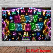 2D Blacklight Happy Birthday Backdrop - Neon Light & Balloon Banner for Glow Themed Birthday Photoshoot 47.2x31.5inch/120*80cm