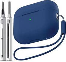 For Airpods pro 2 case Cover with Cleaner Pen Kit Soft Silicone Protective Case for Apple Airpods pro 2nd/1st case Generation ežero mėlyna spalva