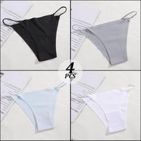 FINETOO 4PCS/Set Seamless Thin Strap Thong Underwear Women Low Rise Briefs Ice Silk Comfortable Panties Multi Color No Trace Lingerie S