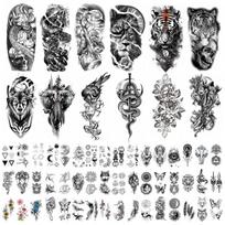 60 lapų laikinos tatuiruočių lipdukai, ilgaamžiai dizainai kūno menui, lengvai užklijuojami ir nuimami, vandeniui atsparios laikinos tatuiruotės gray