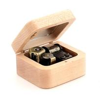 Custom Wooden Music Box DIY Carved Musical Note Small Wooden Box Creative Gift beige