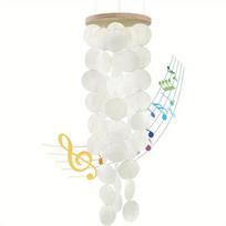 Handcrafted White Capiz Shells Wind Chime - Coastal Style Outdoor/Indoor Garden Decor (White,L) balta