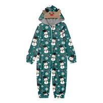 Kids Christmas Onesie Pajamas with Hood - Snowman and Reindeer Print - Cozy Holiday Sleepwear 10 Years