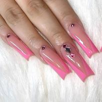 Pink French Style Press-On Nails With Rhinestones Simple Wearable Nail Tips Women Gel Adhesive Jelly Glue Options Gel Adhesive Type