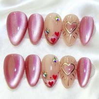 Sweet Chic Press-On Nails With Rhinestone Accents French Tip False Women Girls Short Oval Style AW1060 AW1060
