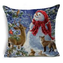 Christmas Santa Snowman Pillowcase Sofa Car Cushion Home Decoration Linen Cushion Cover Christmas Gift 18*18 Inch Peach skin 18*18(CM)-1Pcs gray