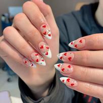 White French Drop Shape Press-On Nails With Rhinestone Heart Design Removable Acrylic Nail Tips Adhesive Type