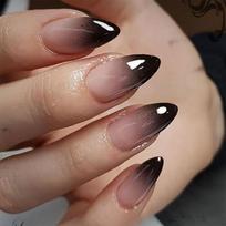 30pcs Black Gradient Press-On Nails Short Almond Shape Reusable Fake Halloween Women Adhesive Type