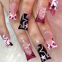 Removable Press-On Nails With Leopard Print French Tip Star Charm Pendant Steel Bead Accent Women Gel Style