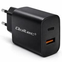 Qoltec GaN POWER PRO charger | 1xUSB-C | 1xUSB | 30W | 5-20V | 1.5-3A | Black