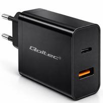 Qoltec Super Quick PD charger | 1xUSB-C | 1xUSB| 90W | 5-20V | 2.4-4.35A | Laptop | Smartfon | Black