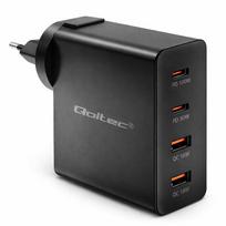 Qoltec GaN POWER PRO charger | 2xUSB-C | 2xUSB  | 130W | 5-20V | 1.5-5A | PD | Laptop | Smartfon | Black