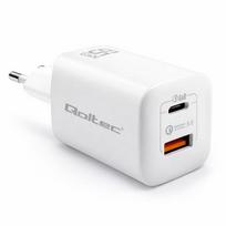 Qoltec GaN ULTRA 65w charger| 5-20V | 2.25-3.25A | 1 x USB type C PD | 1x USB QC 3.0 | Laptop | Smartfon | White