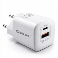 Qoltec GaN ULTRA 35W charger | 5-20V | 2.25-3A | 1 x USB type C PD | 1x USB QC 3.0 | White