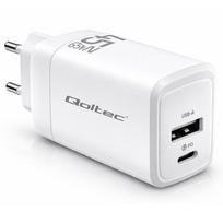 Qoltec GaN 45W charger| 5-20V | 1.5-3A | 1 x USB-C PD | 1x USB QC 3.0 | White