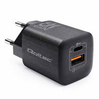 Qoltec  GaN ULTRA 35W charger| 5-20V | 2.25-3A | 1 x USB type C PD | 1x USB QC 3.0 | Black