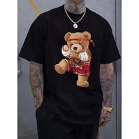 European sizes Men'S Muay Thai Bear Graphic T-Shirt -Themed Short Sleeve Crew Neck Tee with  FIGHT  Print S juoda