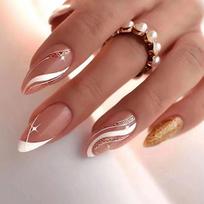 24pcs Detachable Press on Nails DIY Cartoon Glitter Black Gold False Nails Long Almond French W359
