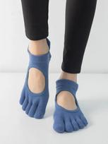 Toe Five Finger Socks for Yoga Pilates Dance Fitness Non Slip Grip Breathable Lightweight Ankle Socks for Women and Men One Size tamsiai mėlyna spalva