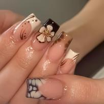24PCS Fake Nails French Crocodile Pattern Tip Press on Nails Artificial Wearable Nail Tips For Women Daily Wear Nails Tips