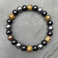 Natural Black Onyx & Tiger Eye Beaded Bracelet for Men, Elastic Energy Stone Bangle, Protection & Wealth Symbol
