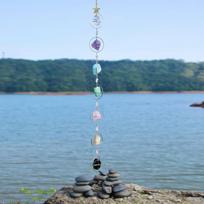 Natural Crystal Wind Chime - Rainbow Gemstone Mobile with Star Accents for Bedroom & Window Decor (as the picture,M)