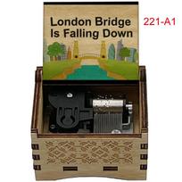 Vintage LONDON BRIDGE Music Box with Wind-Up Mechanism Mini Square Wooden Musical Box-Unique Gift (as the picture,Small)