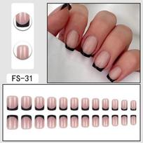 Minimalist French Style Press-On Nails Set Reusable False Nail Tips With Plaid Gel Adhesive Women Adhesive Type