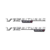 2 PCS V12 BITURBO 4MATIC Logo Letters Fender Sticker For C E S G Class SL ML W221 W205 W210 W211 W212 Badge Decal Silver