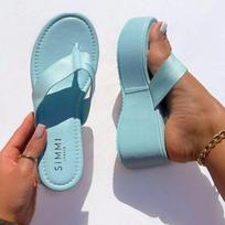Summer Wedges Flip Flops For Women Cloth Clip Toe Chunky Platform Slippers Woman Plus Size Light Non -Slip Beach Shoes Sandals 35 šviesiai mėlyna spalva