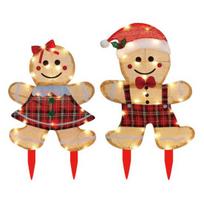 2 Pcs Christmas Gingerbread Man Yard Sign Lighted Gingerbread Boy And Girl Sign with Stake for Outdoor Lawn Patio Garden Decor acrylic