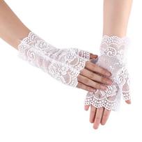 Elegant Women Ultra-Thin Half Finger Summer Driving Cycling Sunscreen Gloves Female Anti-UV Elasticity Lace Mesh Gloves 1 balta