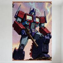 Vintage Transformers Optimus Prime Metal Tin Sign Dynamic Pose Comic Art Starry Sky Lightning Wall Plaque for Home Bar Man Cave 20x30cm（7.8x11.8inch）