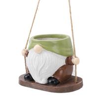 Swing Plant Pot Resin Cute Faceless Gnome Figurine Decorative Hanging Planter for Indoor Outdoor Green Brown