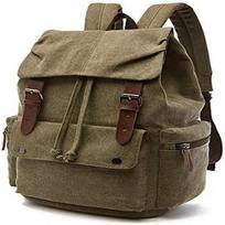Rufun Canvas Backpack Vintage Laptop Backpack Large Capacity Travel Hiking Daypack Unisex Bag chaki