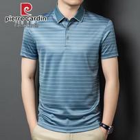 Pierre Cardin vyriški dryžuoti polo marškinėliai iš šilko mišinio 170/L mėlyna