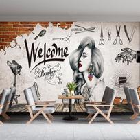 3D Rankomis tapeti Plaukų Salono Sienų Tapetai Plaukų Kirpimo Freska Retro Kirpyklos Fono Tapetai 3D Pramoninis Dekoras 200 cm(W) x 140 cm(H) white