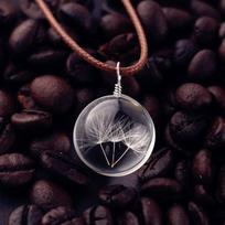 Dandelion Time Gem Glass Ball Pendant Necklace kiaulpienė
