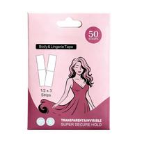 Body Lingerie Adhesive Tape Invisible Double Sided Strips for Secure Hold on Clothing and Skin 50 Strips 1/2 x 3 Inch Transparent Tape for Fashion Use One Size