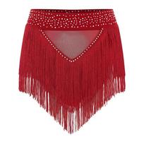 Glitter Rhinestone Tassel Dance Bottoms for Women Sheer Mesh High Elastic Briefs Shorts for Belly Samba Dancewear M juoda