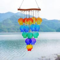 Handmade Stained Glass Rainbow Shell Wind Chimes Metal Hanging Decoration for Window Terrace Backyard Garden Ornaments (as the picture,about 37cm)