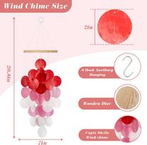 Seashell Wind Chimes for Outside - Handcrafted White Moon Shape Capiz Shells Windchime Bohemian & Coastal Style Decor (Red,13*13*6 cm) raudona