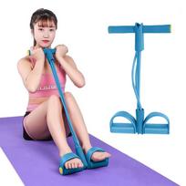 Yoga Foot Pedal Resistance Band Four-Strand Elastic Leg Exerciser with Foam Handle and Non-Slip Foot Pedals for Home Workout and Physical Therapy mėlyna