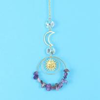 Hot Sale Crystal Sun Catcher Wind Chimes Prism Hanging Crafts Moon Amethyst Quartz Chips Crystal Suncatcher S ametistas