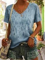 Women's Abstract Waterdrop Print V Neck T-Shirt, Short Sleeve Casual Tops, Stylish Daily Wear for Spring & Summer 4XL gray