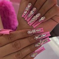 Long Press-On Nails With Heavy Embellishment Sweet Style Wearable False Women Glue-on Style brown
