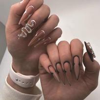 24Pcs/Set Quick Nails Snake Drill False Nials Sticker Wearable Waterproof Manicure Finished Nails brown