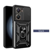 Šarvuotas dėklas VIVO V29 5G V29e V27 Pro V27e V25 V25e V23 V23e V21 X80 Lite dangtelis, apsauga objektyvui su žiedu-laikikliu, coque fundas VIVO V29e juoda